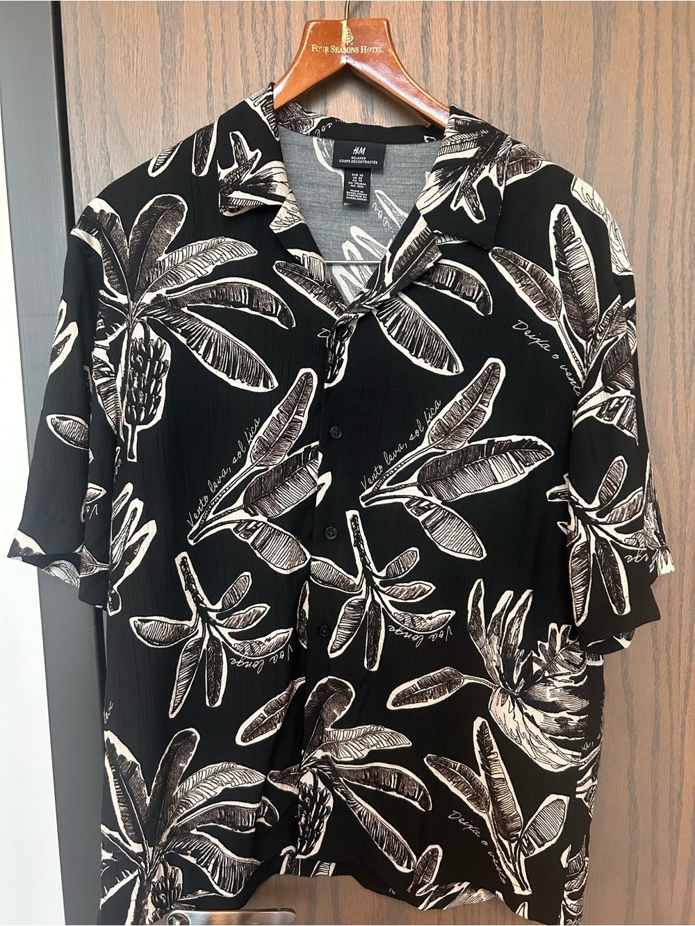 H&M Black and White Tropical Camp-Collar Shirt